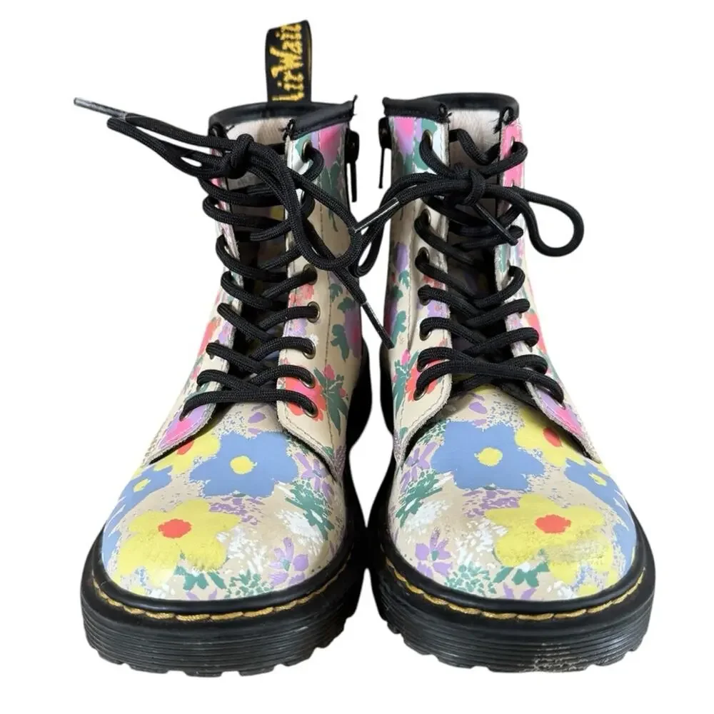 Dr. Martens Youth 1460 Floral Mash Up Boots Parchment Beige Size 1